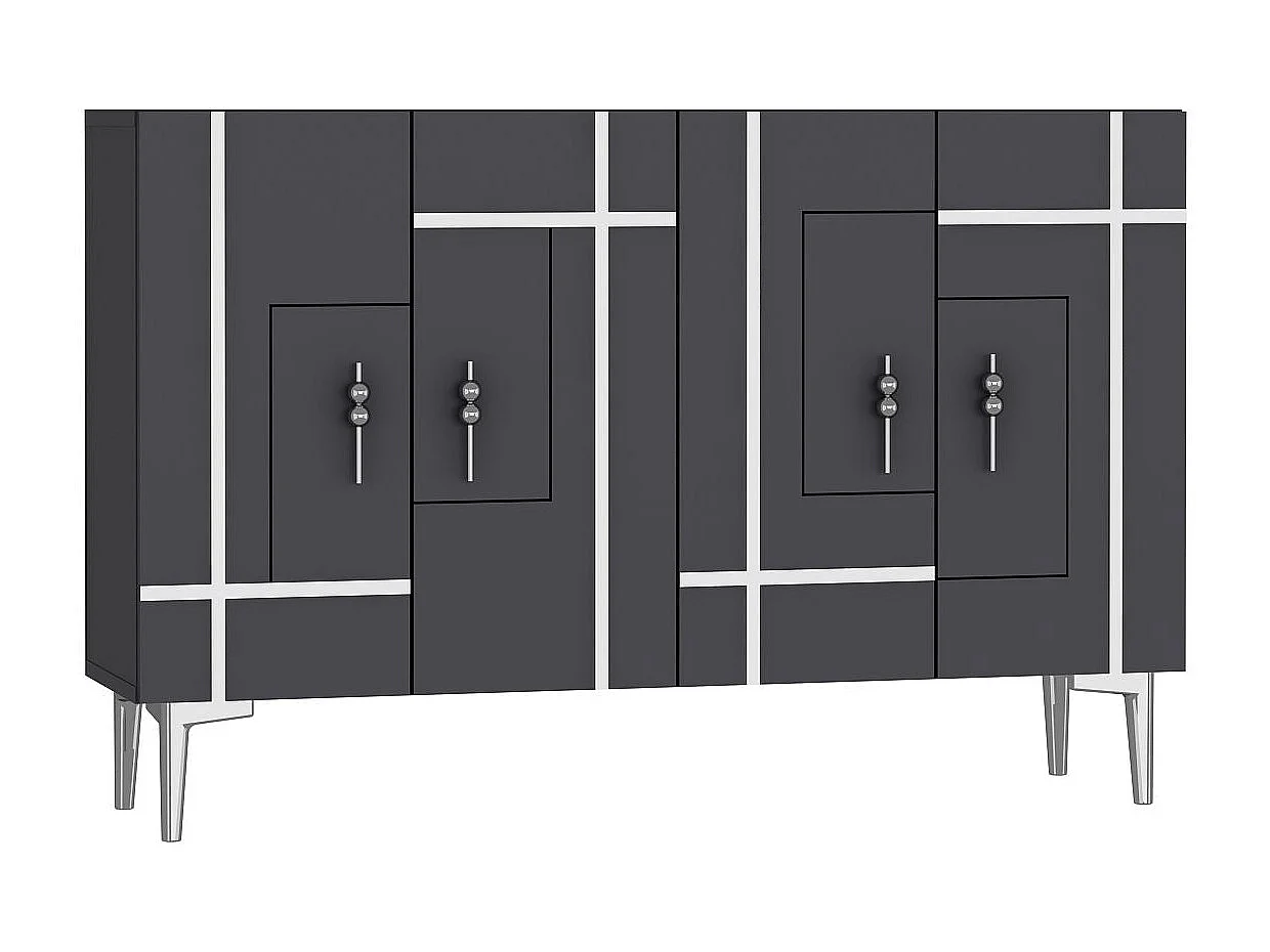 Komoda z płyty MDF pokrytej melaminą – 120 cm x 80 cm x 29,6 cm – antracyt i srebro
