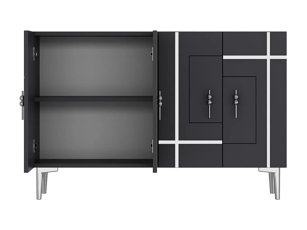 Komoda z płyty MDF pokrytej melaminą – 120 cm x 80 cm x 29,6 cm – antracyt i srebro