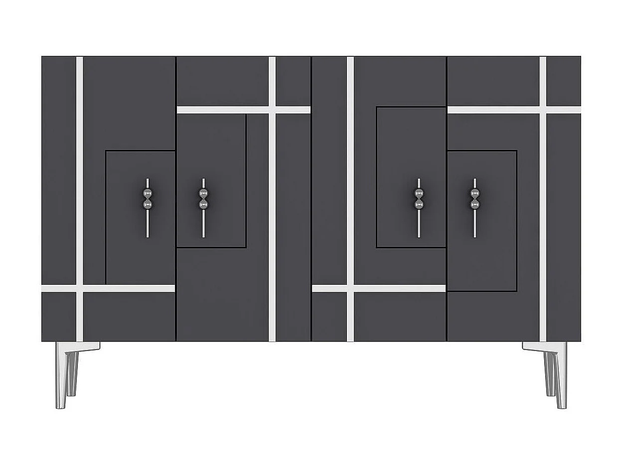 Komoda z płyty MDF pokrytej melaminą – 120 cm x 80 cm x 29,6 cm – antracyt i srebro