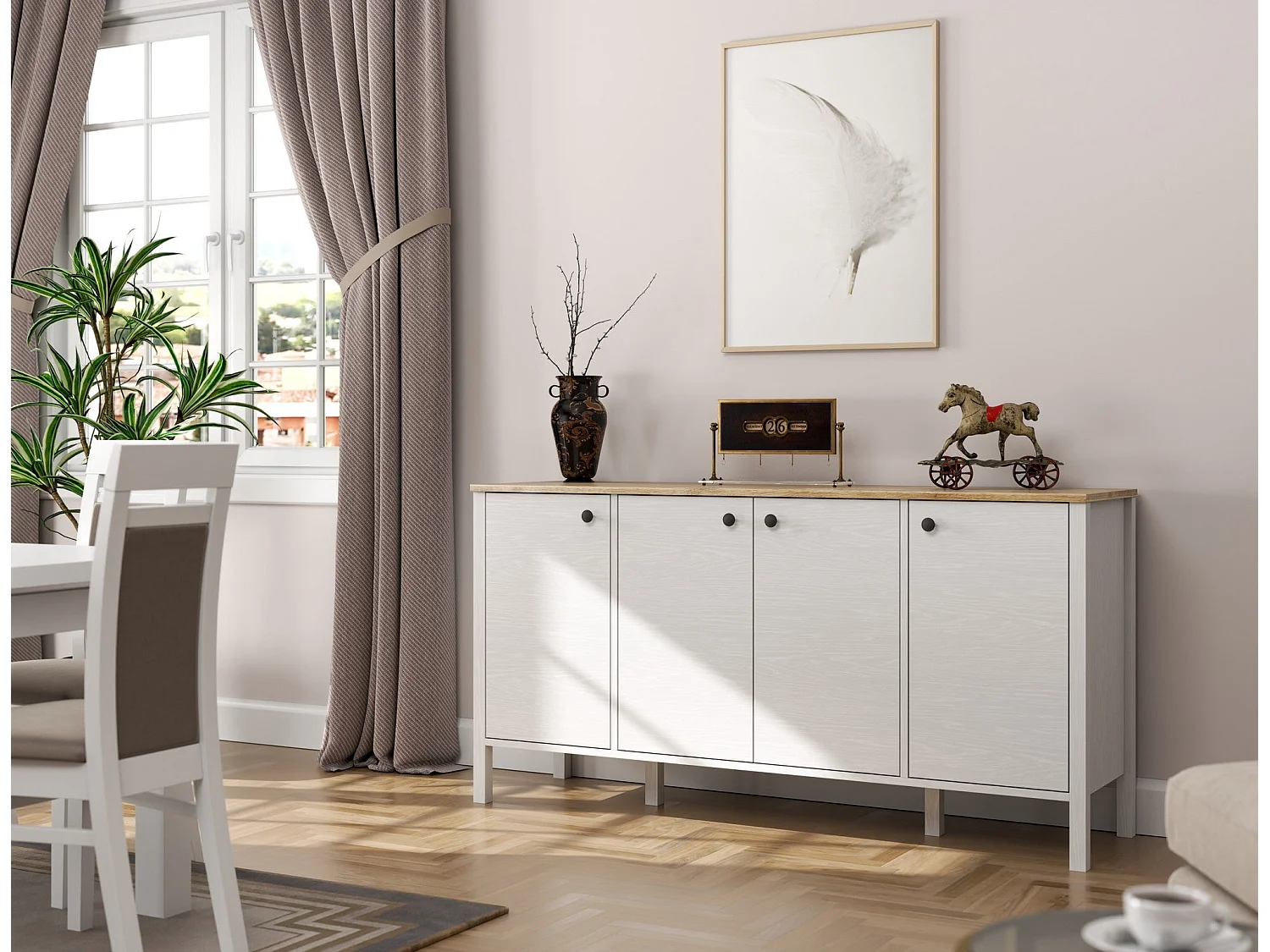 Buffet en bois – 160 cm x 82 cm x 44 cm – Blanc