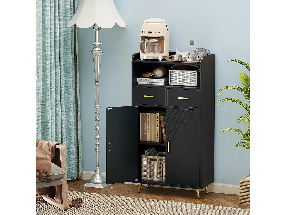 Modernes Küchen-Sideboard mit Türen, 2 Schubladen und verstellbarem Regal 60 x 30 x 113 cm - Schwarz