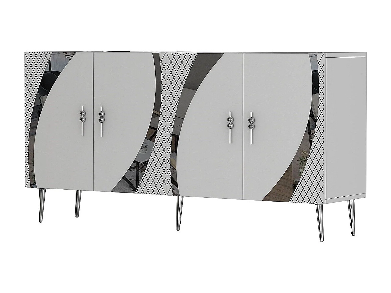 Buffet – 150 cm – Blanc et Argent – ​​Panneau de particules mélaminé
