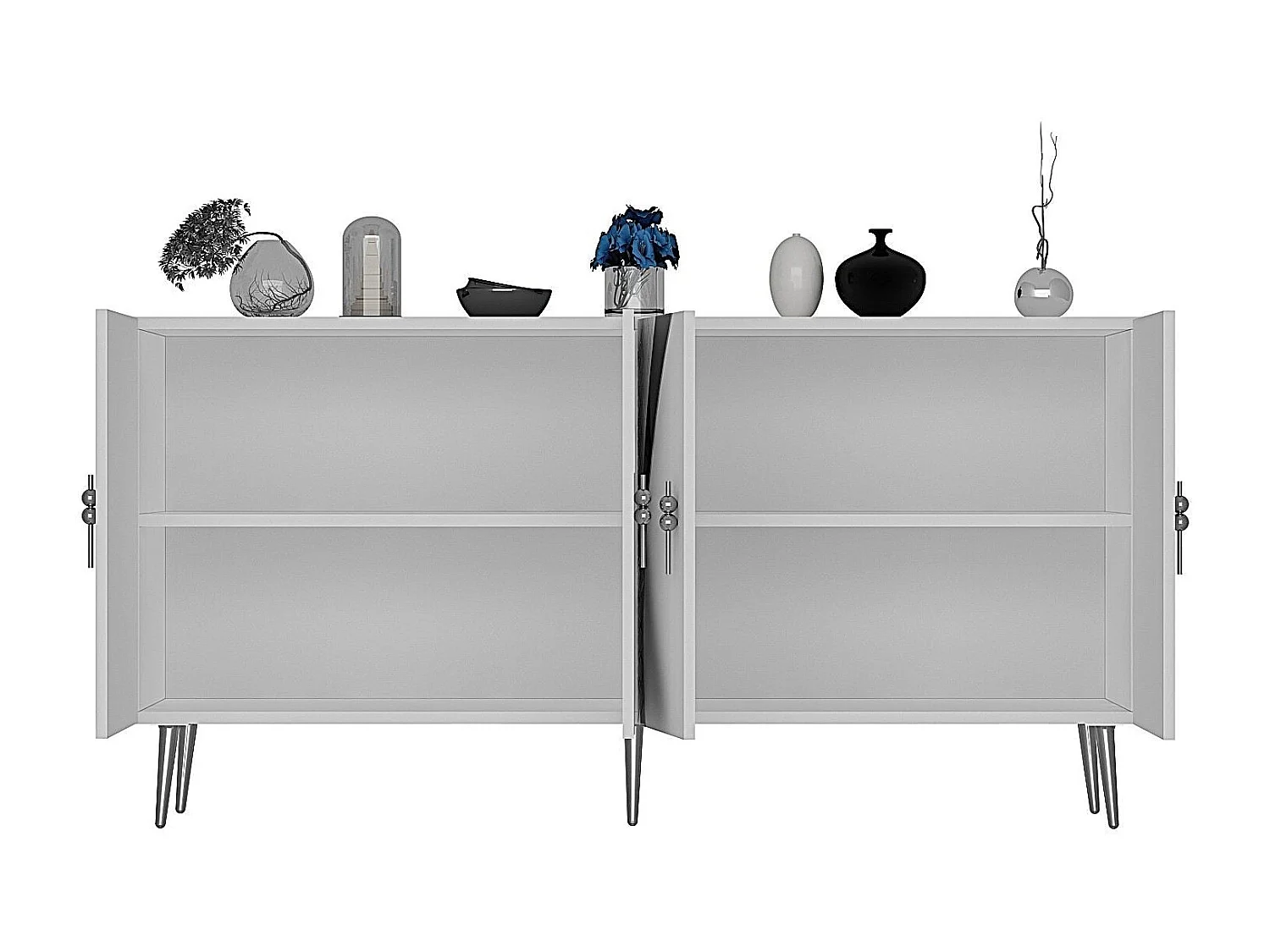 Buffet – 150 cm – Blanc et Argent – ​​Panneau de particules mélaminé