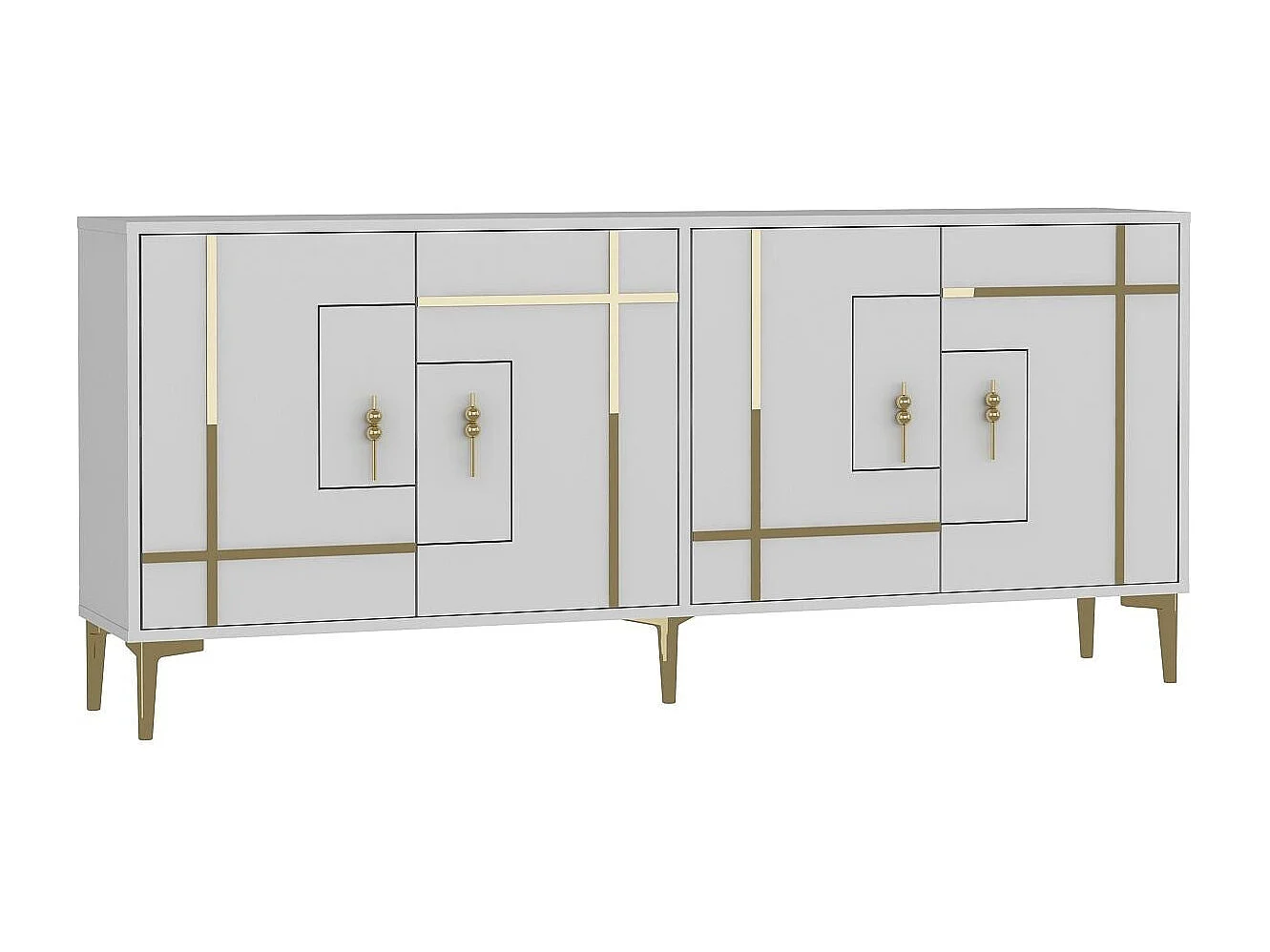 Sideboard – 180 cm x 78,6 cm x 35 cm – Weiß und Gold – Melaminbeschichtetes MDF