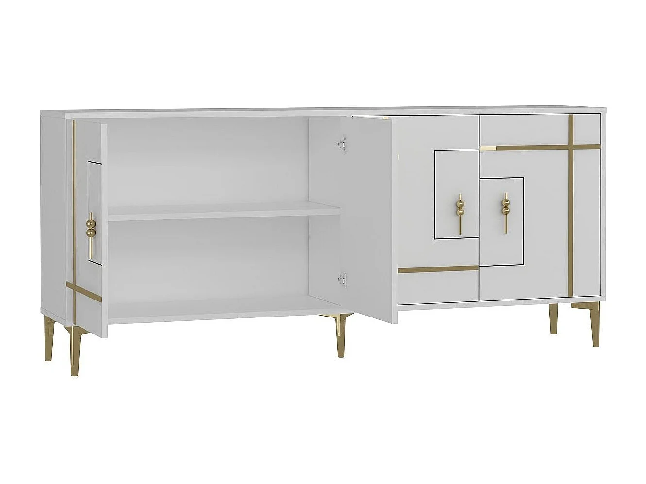 Sideboard – 180 cm x 78,6 cm x 35 cm – Weiß und Gold – Melaminbeschichtetes MDF