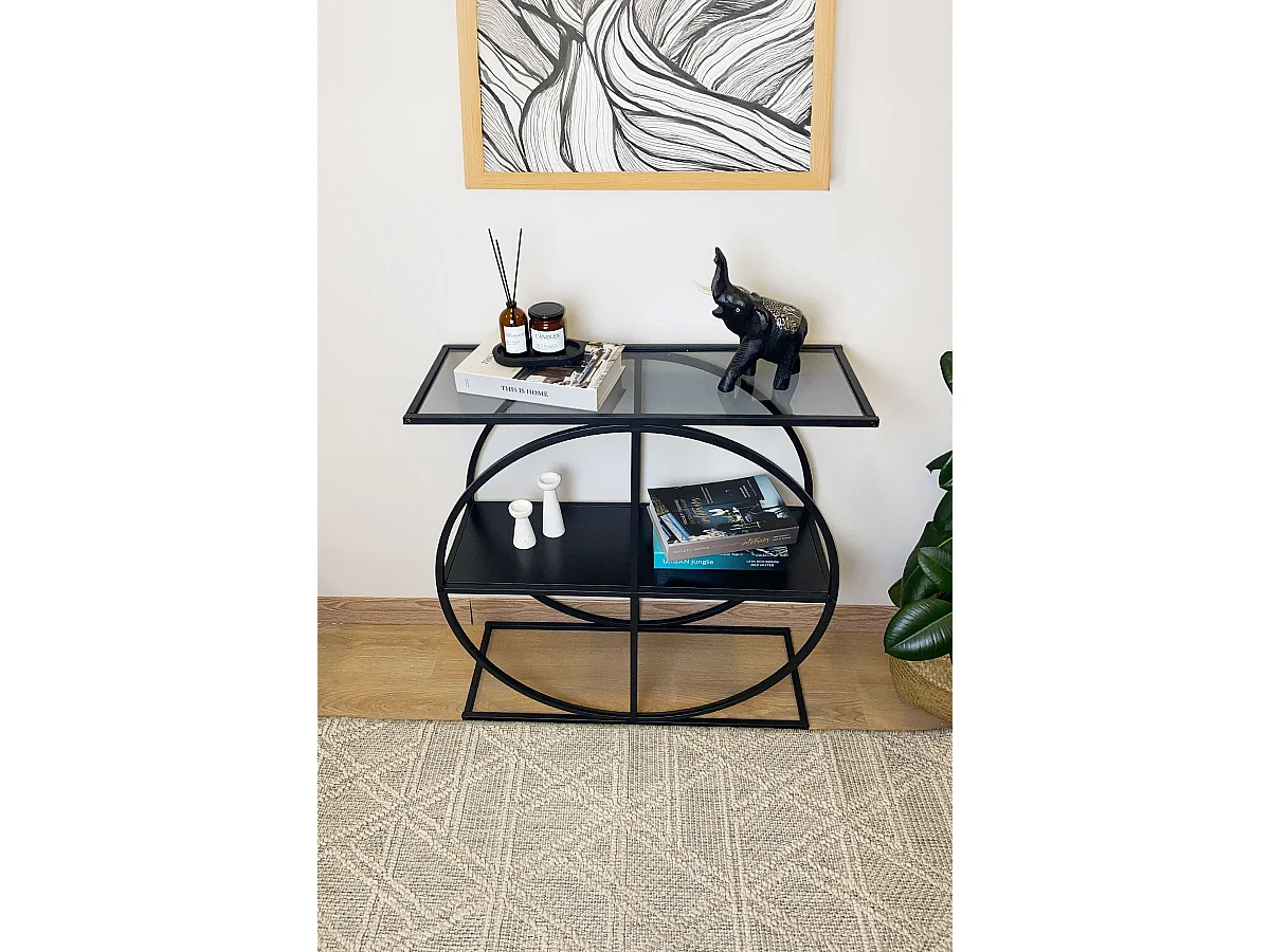 Sideboard – 80 cm x 83 cm – Schwarz und Rauch – Spanplatte und Metall