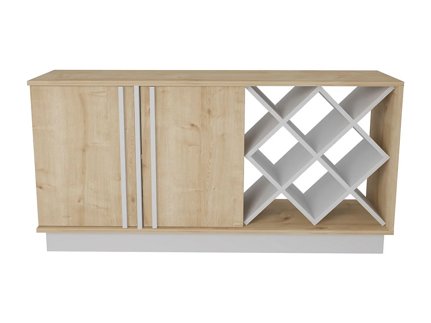 Buffet en MDF mélaminé – 148 cm x 70 cm x 40 cm – Chêne Saphir et Blanc