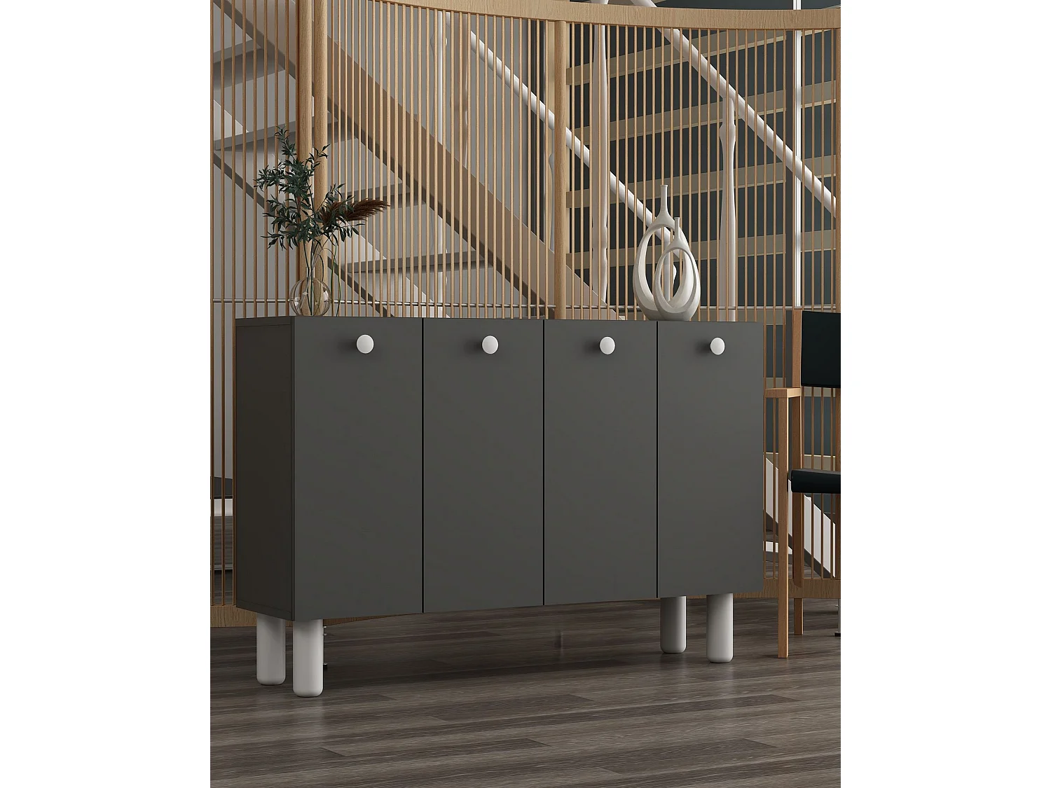 Komoda – 120 cm x 80 cm x 29,6 cm – Antracyt i biel – Płyta wiórowa pokryta melaminą