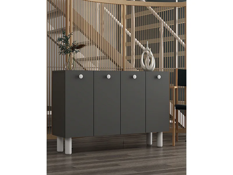 Komoda – 120 cm x 80 cm x 29,6 cm – Antracyt i biel – Płyta wiórowa pokryta melaminą