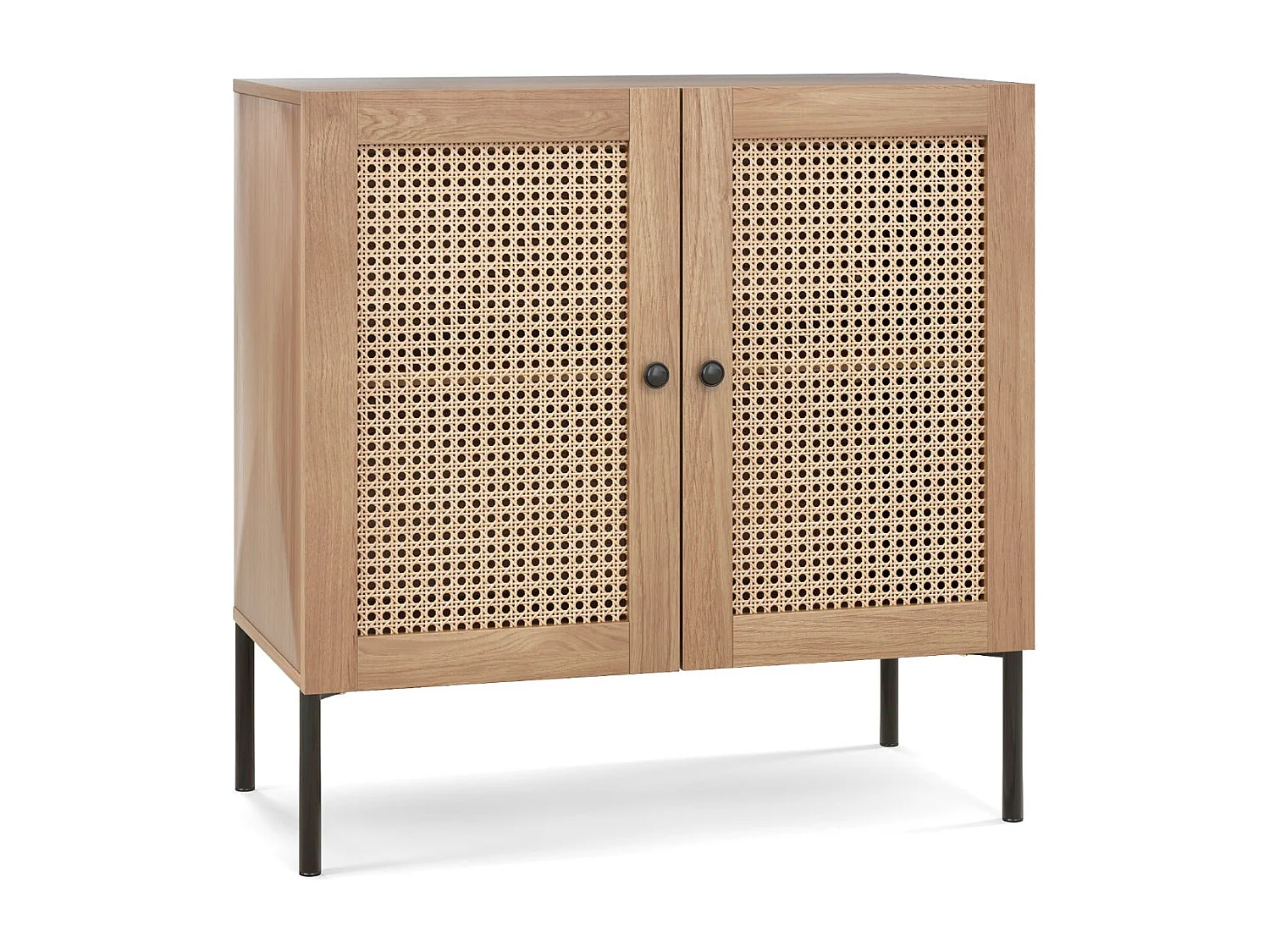 Credenza – 80 x 40 x 80 cm – Rovere – Rattan e Metallo
