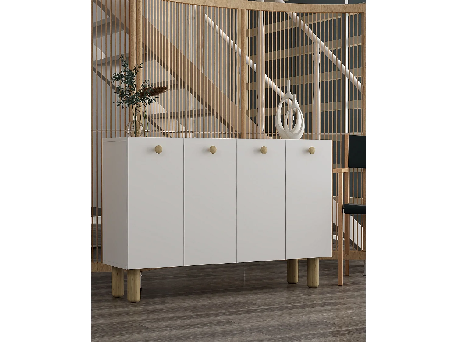 Sideboard – 120 cm x 80 cm x 29,6 cm – Weiße und Saphir-Eiche – MDF