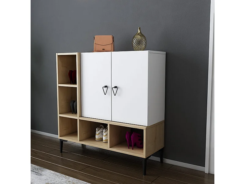 Modernes Sideboard, Eiche und Weiß, 100 x 35 x 100 cm | 100 % melaminbeschichtete Spanplatte, 18 mm dick | Elegant und funktional für die Inneneinrich