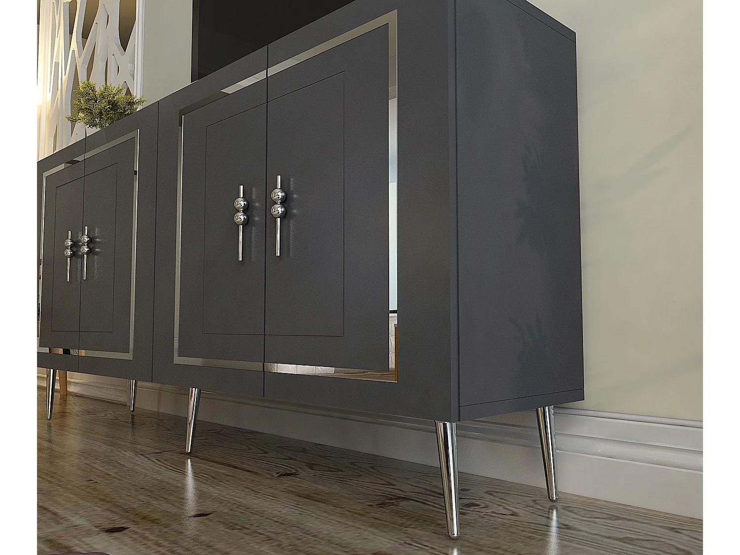 Komoda – 150 cm x 75 cm x 35 cm – Antracyt i srebro – Płyta wiórowa z powłoką melaminową