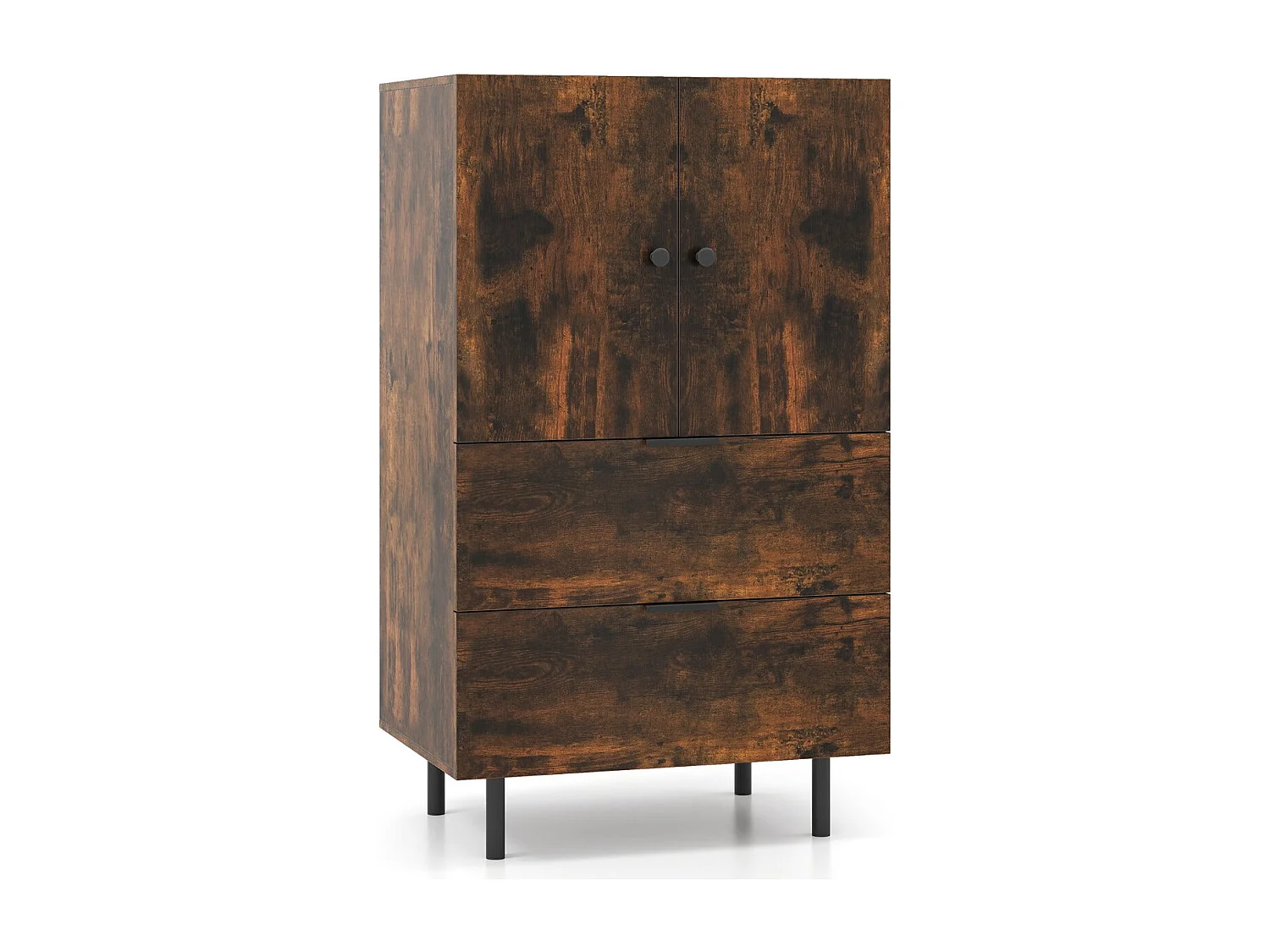 Credenza con 2 cassetti e anta a ribalta, mobile contenitore indipendente con gambe in metallo rialzate, 60 x 41,5 x 102 cm, marrone