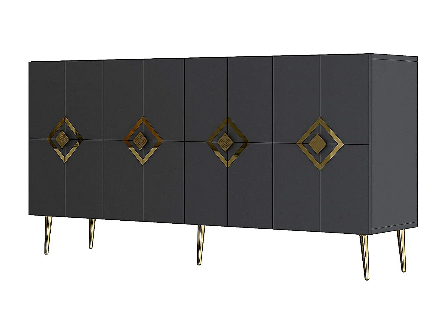 Aparador – 150 cm x 75 cm x 35 cm – Antracite e Ouro – Painel de Partículas Revestido em Melamina