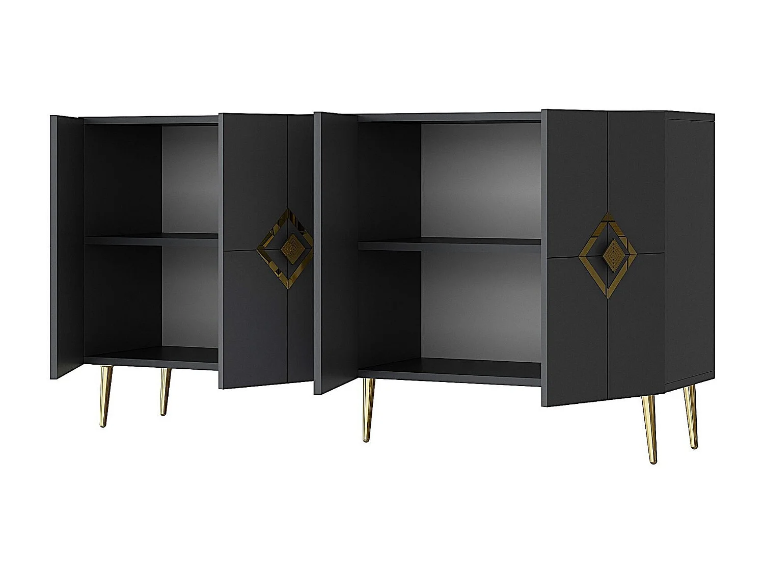 Aparador – 150 cm x 75 cm x 35 cm – Antracite e Ouro – Painel de Partículas Revestido em Melamina