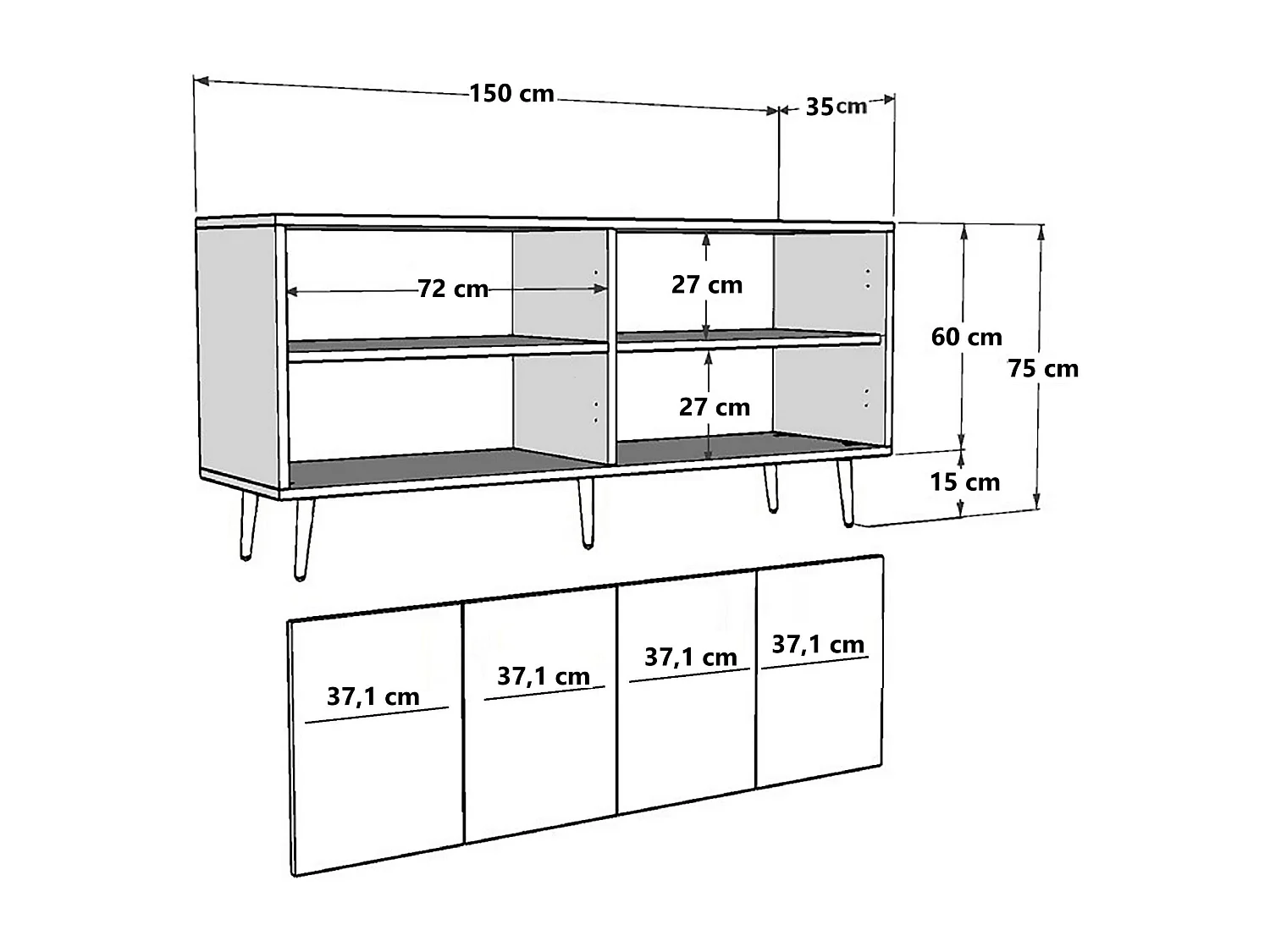 Aparador – 150 cm x 75 cm x 35 cm – Antracite e Ouro – Painel de Partículas Revestido em Melamina