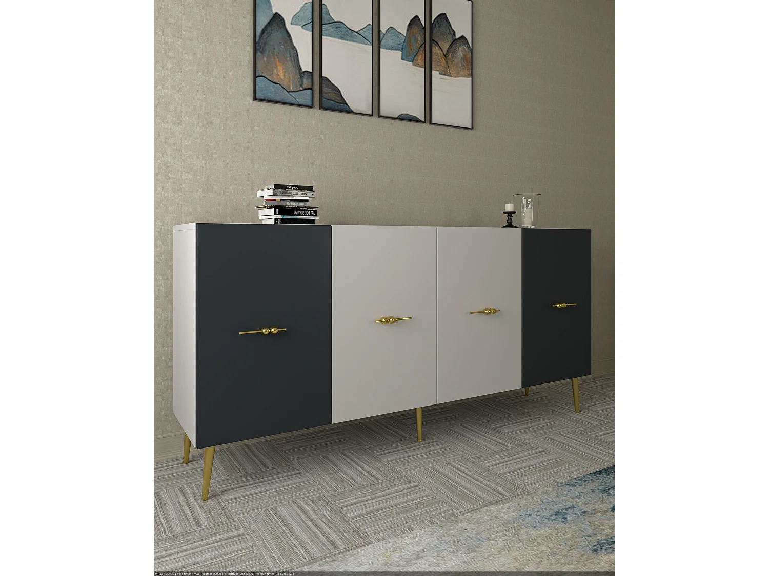 Komoda – 150 cm – Biała i antracytowa – Płyta wiórowa