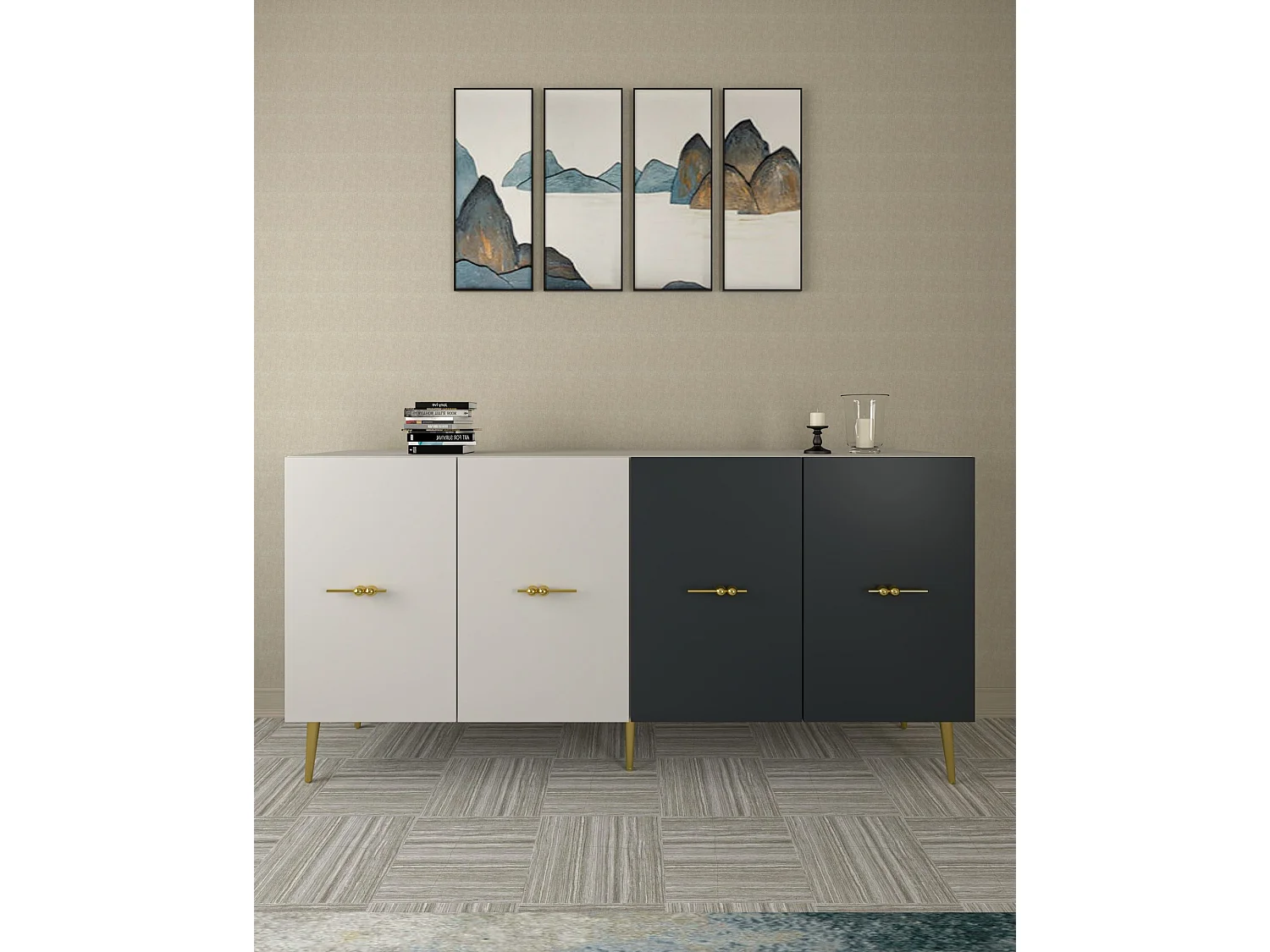 Komoda – 150 cm – Biała i antracytowa – Płyta wiórowa