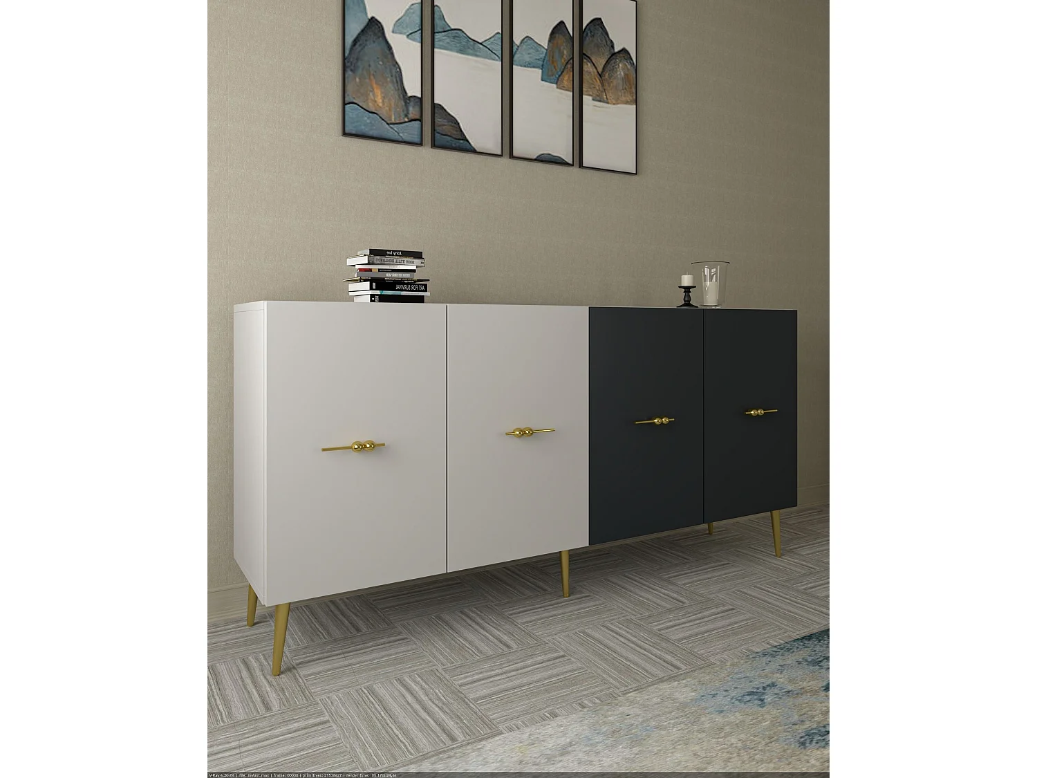 Komoda – 150 cm – Biała i antracytowa – Płyta wiórowa