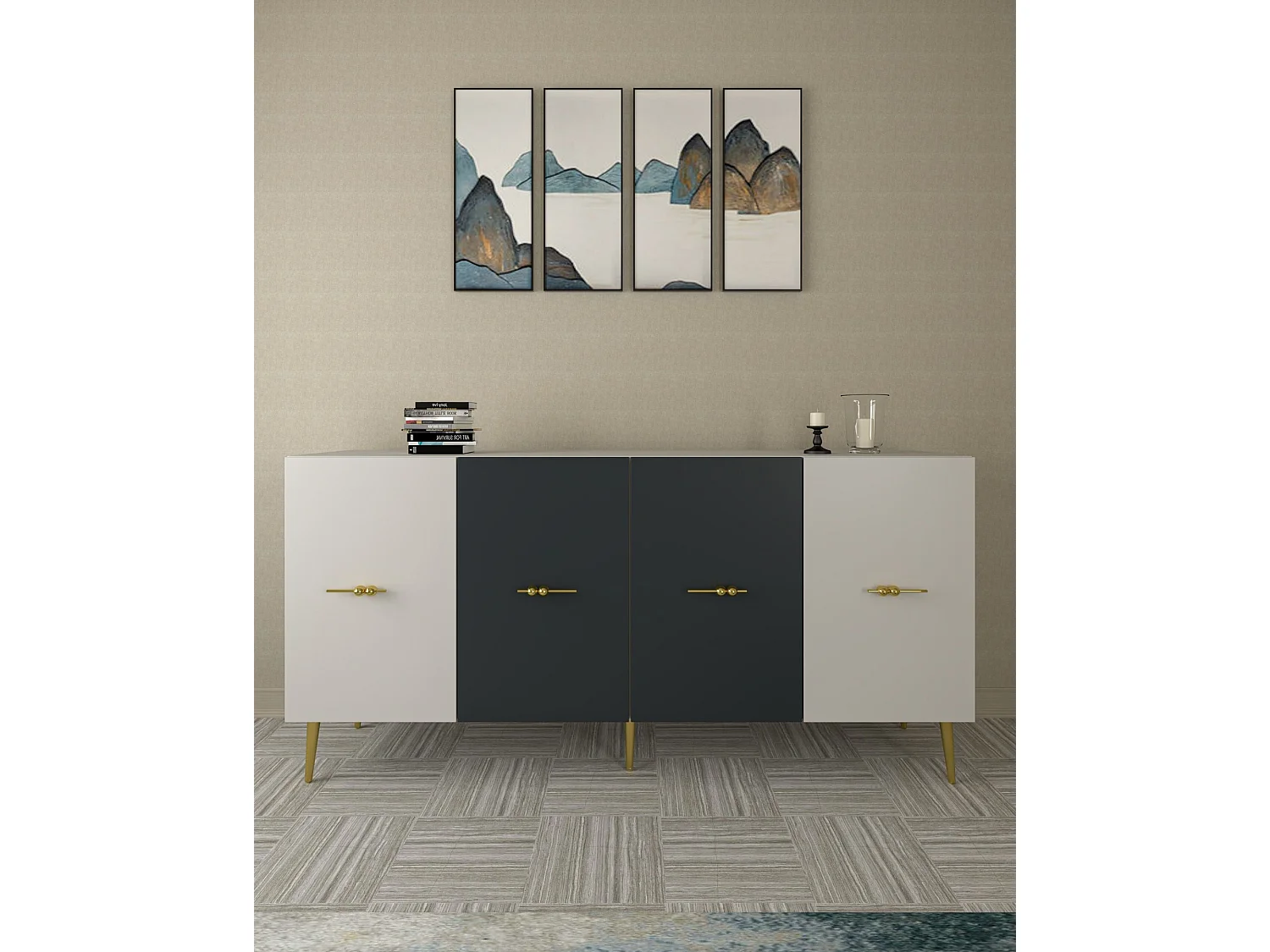 Komoda – 150 cm – Biała i antracytowa – Płyta wiórowa