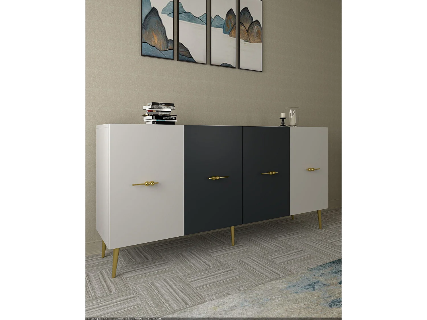 Komoda – 150 cm – Biała i antracytowa – Płyta wiórowa