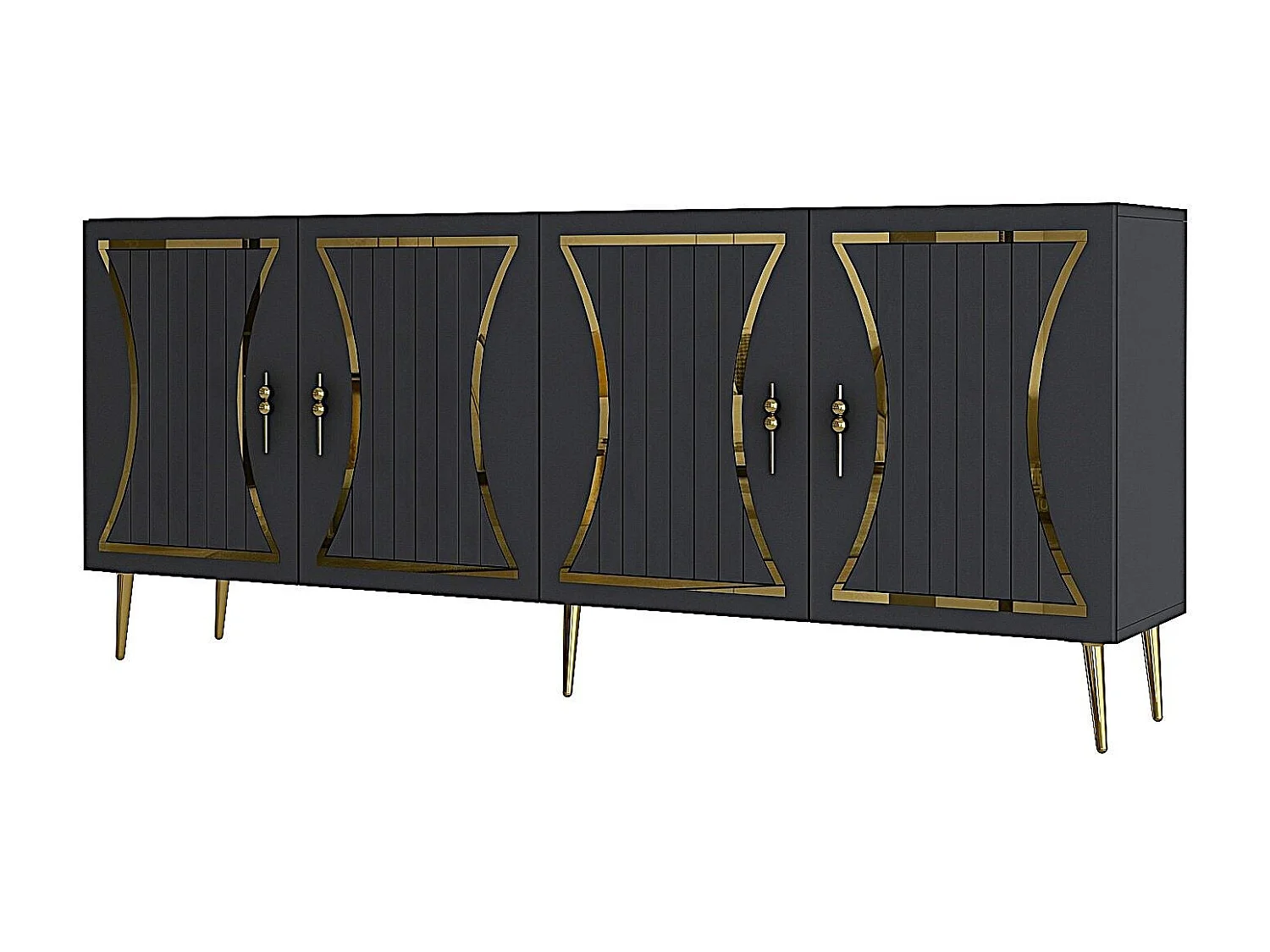 Credenza – 150 cm x 75 cm x 35 cm – Antracite e Oro – Truciolato