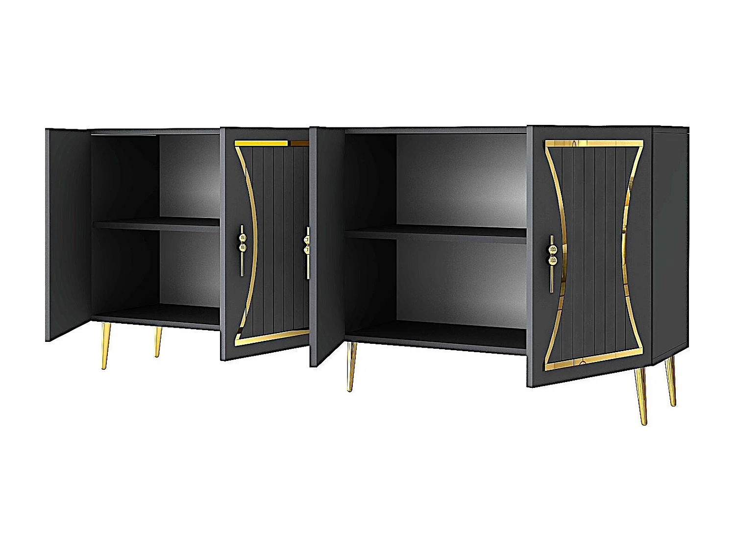 Credenza – 150 cm x 75 cm x 35 cm – Antracite e Oro – Truciolato