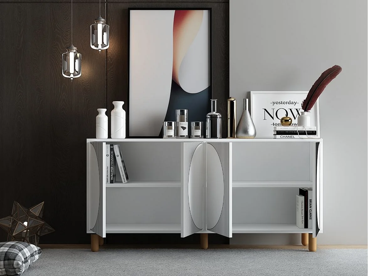 Komoda – 150 cm x 73 cm x 36 cm – Biała – Płyta wiórowa