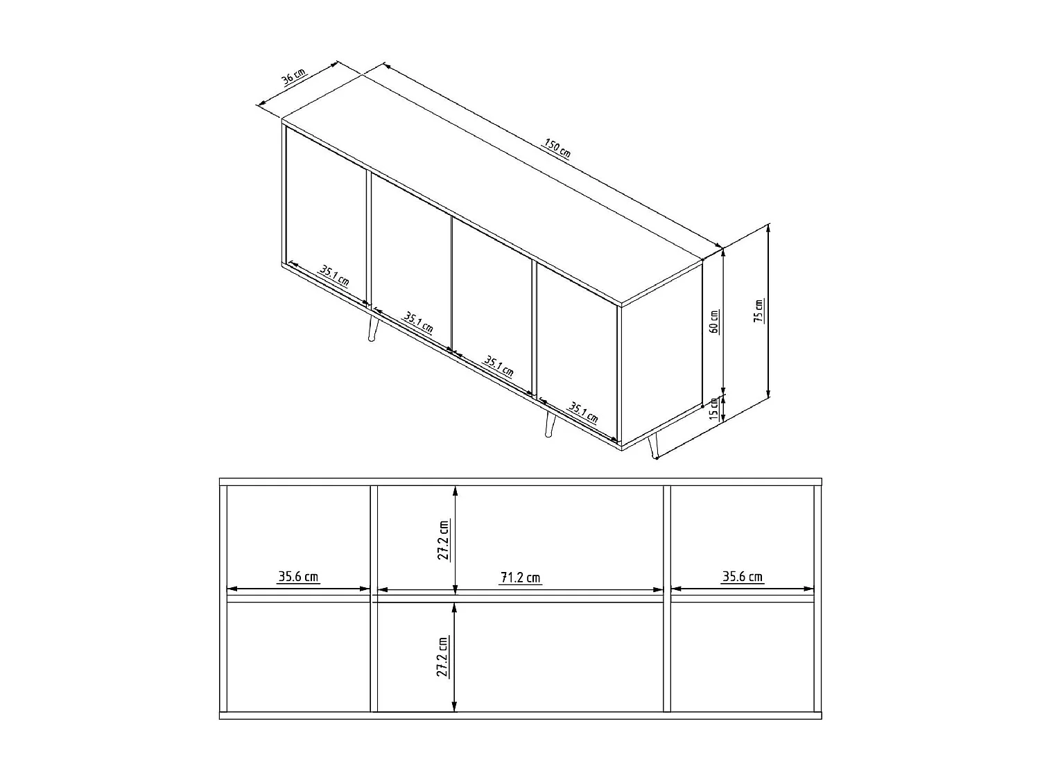 Buffet – 150 cm x 75 cm x 36 cm – Blanc – MDF