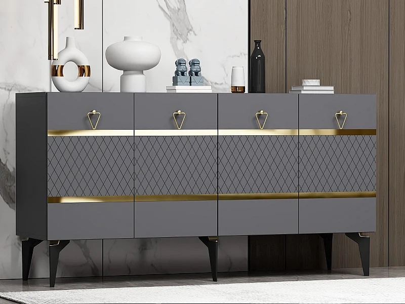 Komoda z płyty wiórowej pokrytej melaminą – 150 cm x 79 cm x 40 cm – antracyt i złoto