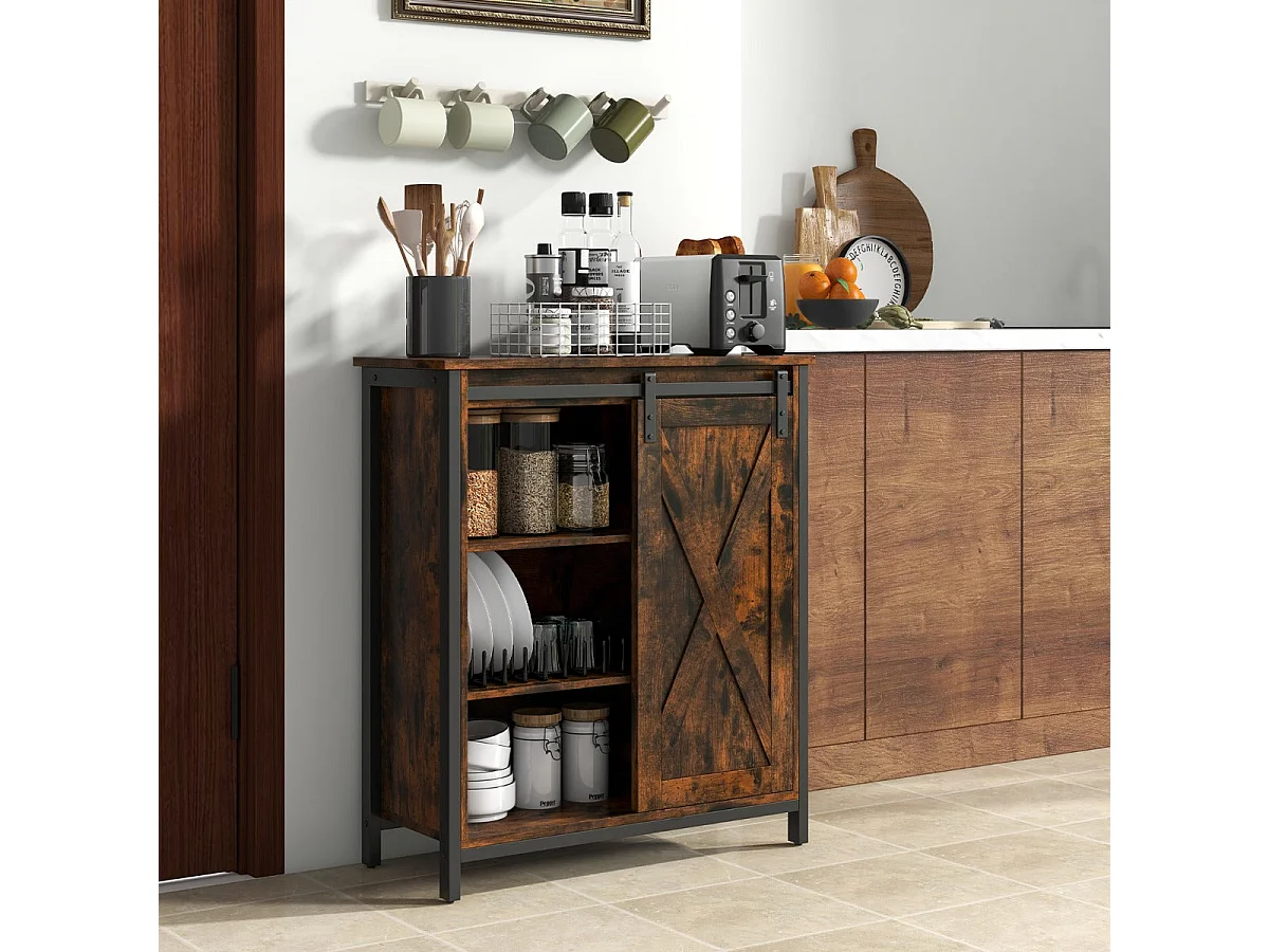 Sideboard mit Stauraum – 81 cm – Braun – Metall und Holz