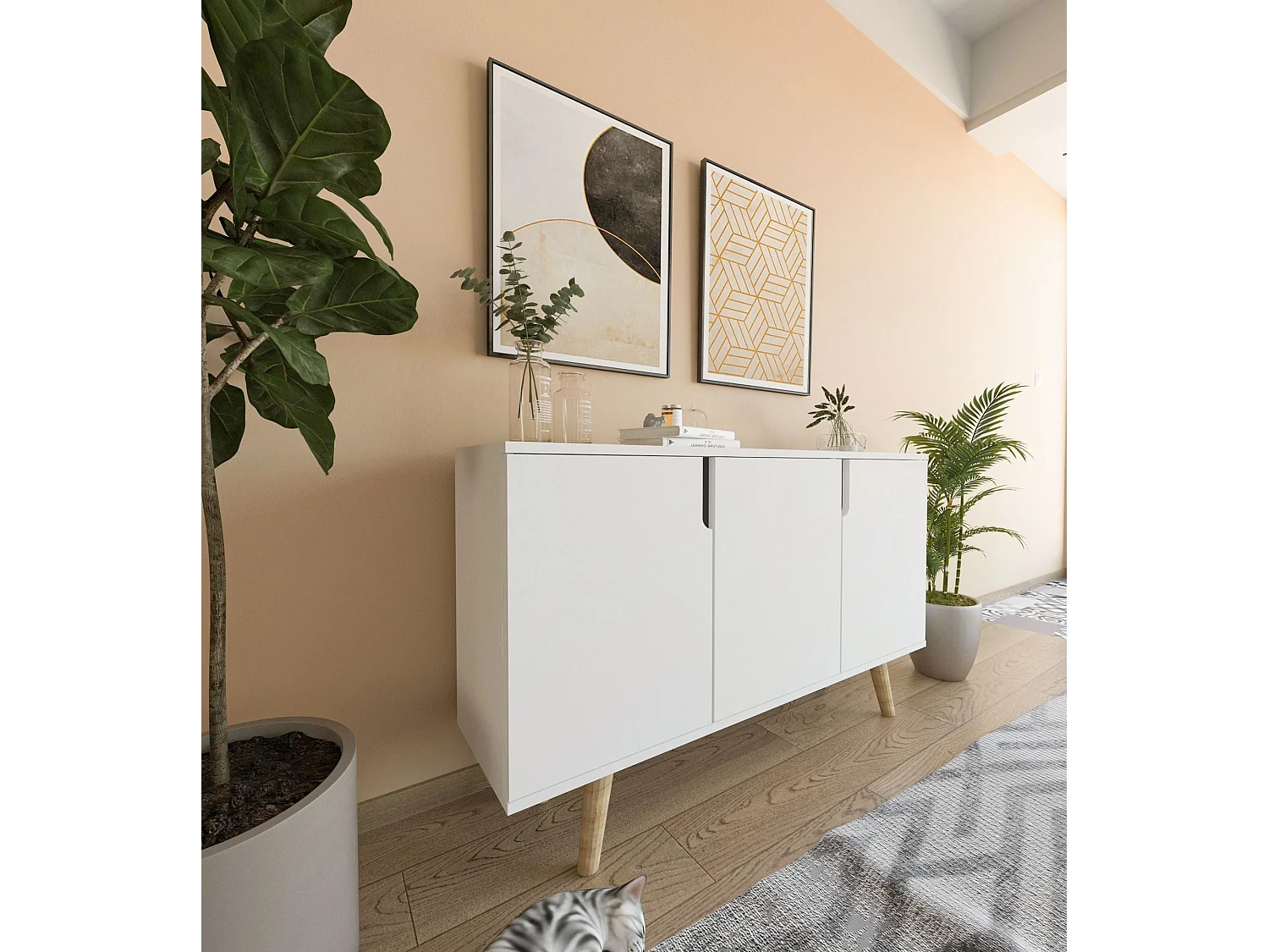 Sideboard aus melaminbeschichteter Spanplatte – 120 cm x 80 cm x 30 cm – Weiß