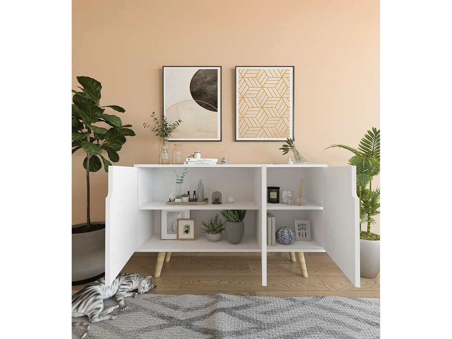 Sideboard aus melaminbeschichteter Spanplatte – 120 cm x 80 cm x 30 cm – Weiß