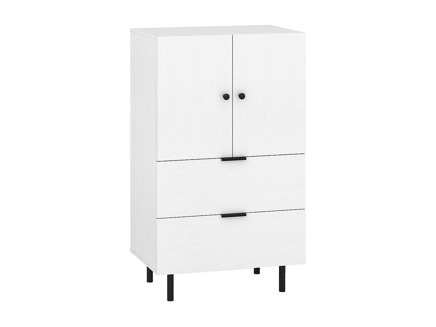 Buffet avec 2 tiroirs et porte d'armoire, meuble de rangement indépendant avec pieds métalliques surélevés, 60 x 41,5 x 102 cm, blanc