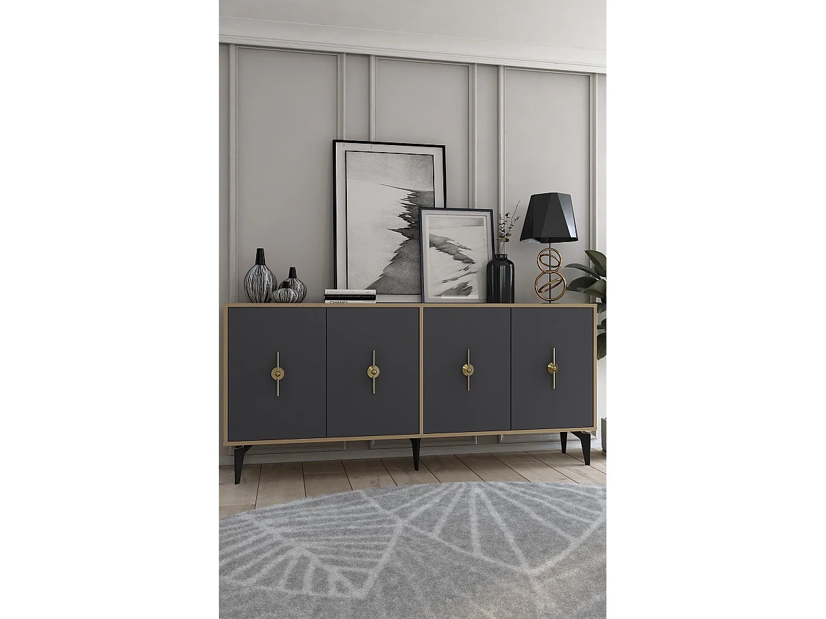 Komoda – 180 cm x 82,6 cm x 35 cm – Dąb szafirowy i antracyt – Płyta wiórowa pokryta melaminą