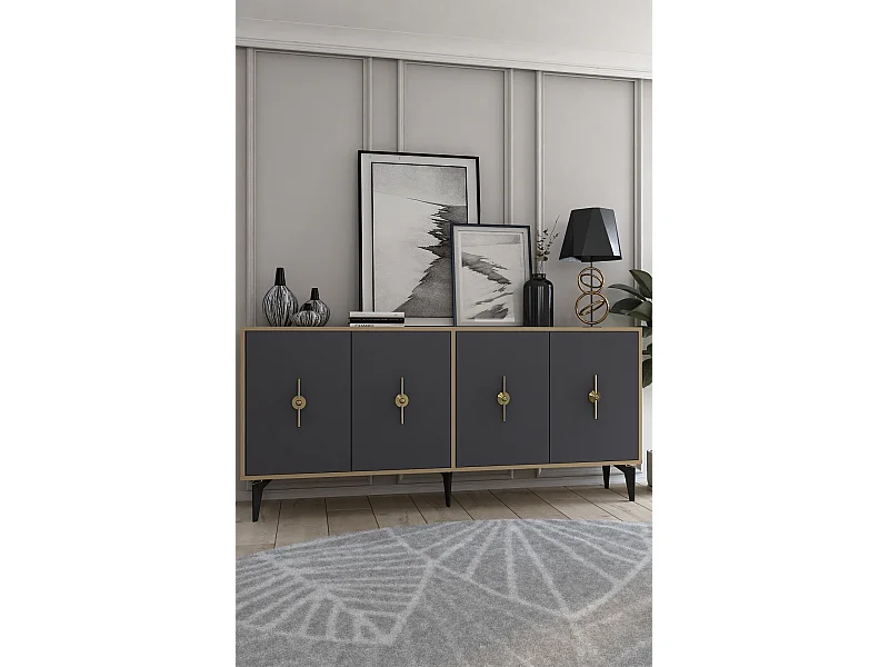 Komoda – 180 cm x 82,6 cm x 35 cm – Dąb szafirowy i antracyt – Płyta wiórowa pokryta melaminą