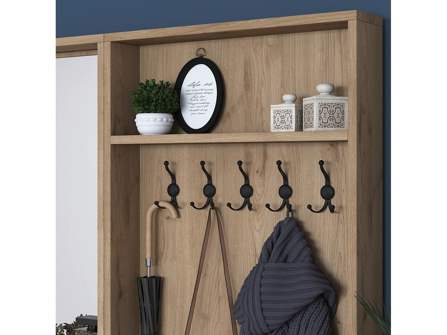 Aparador de recibidor – 179,4 x 182,8 x 37,5 cm – Blanco y nogal – Tablero aglomerado E1 revestido con melamina