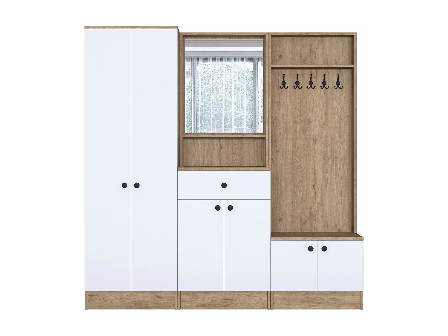 Aparador de recibidor – 179,4 x 182,8 x 37,5 cm – Blanco y nogal – Tablero aglomerado E1 revestido con melamina