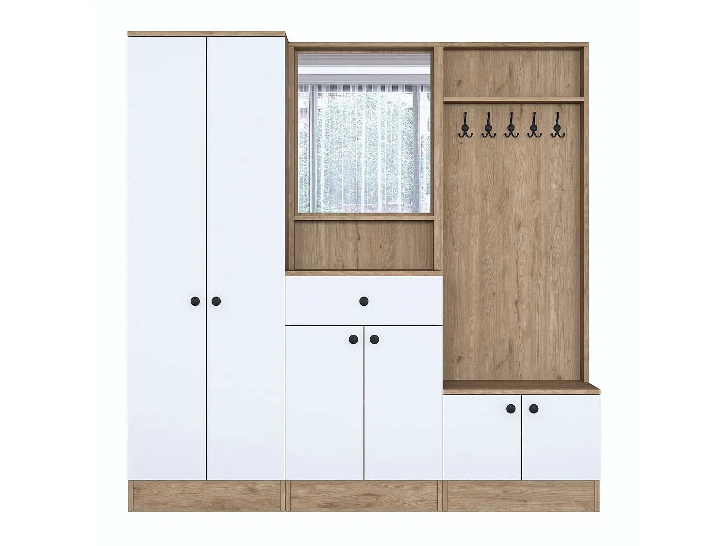 Flur-Sideboard – 179,4 x 182,8 x 37,5 cm – Weiß und Walnuss – E1-Spanplatte mit Melaminbeschichtung