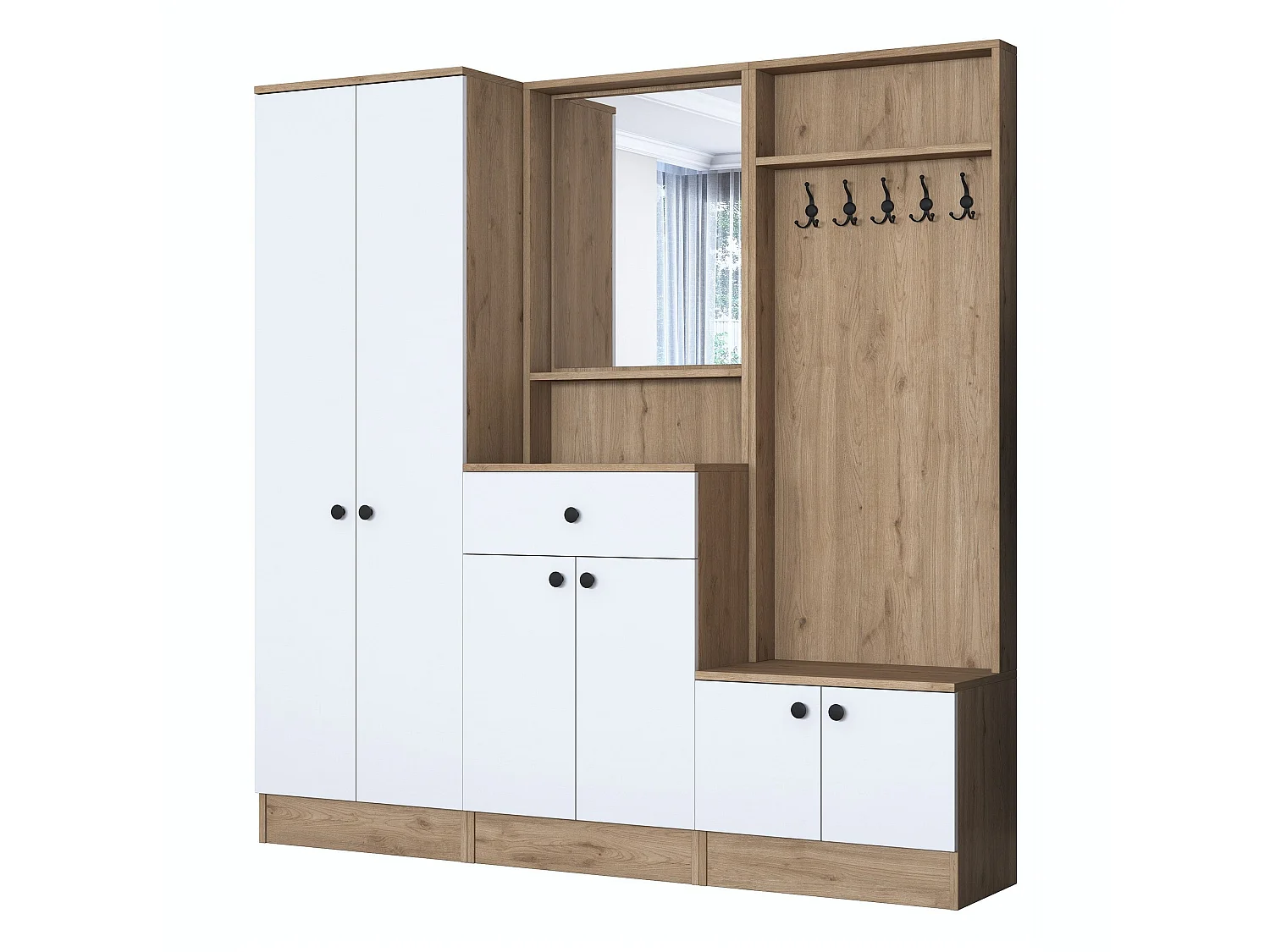 Flur-Sideboard – 179,4 x 182,8 x 37,5 cm – Weiß und Walnuss – E1-Spanplatte mit Melaminbeschichtung