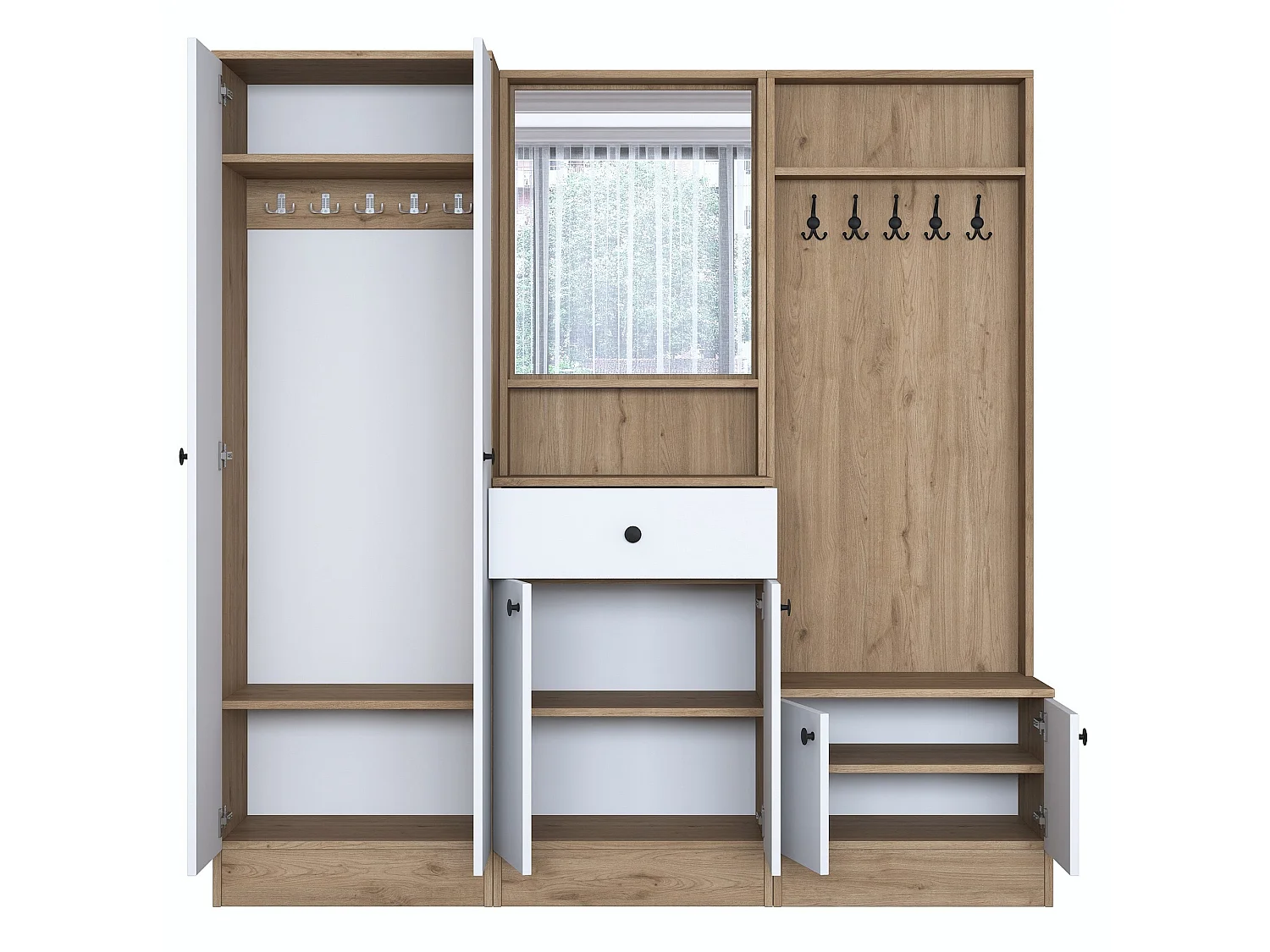 Flur-Sideboard – 179,4 x 182,8 x 37,5 cm – Weiß und Walnuss – E1-Spanplatte mit Melaminbeschichtung