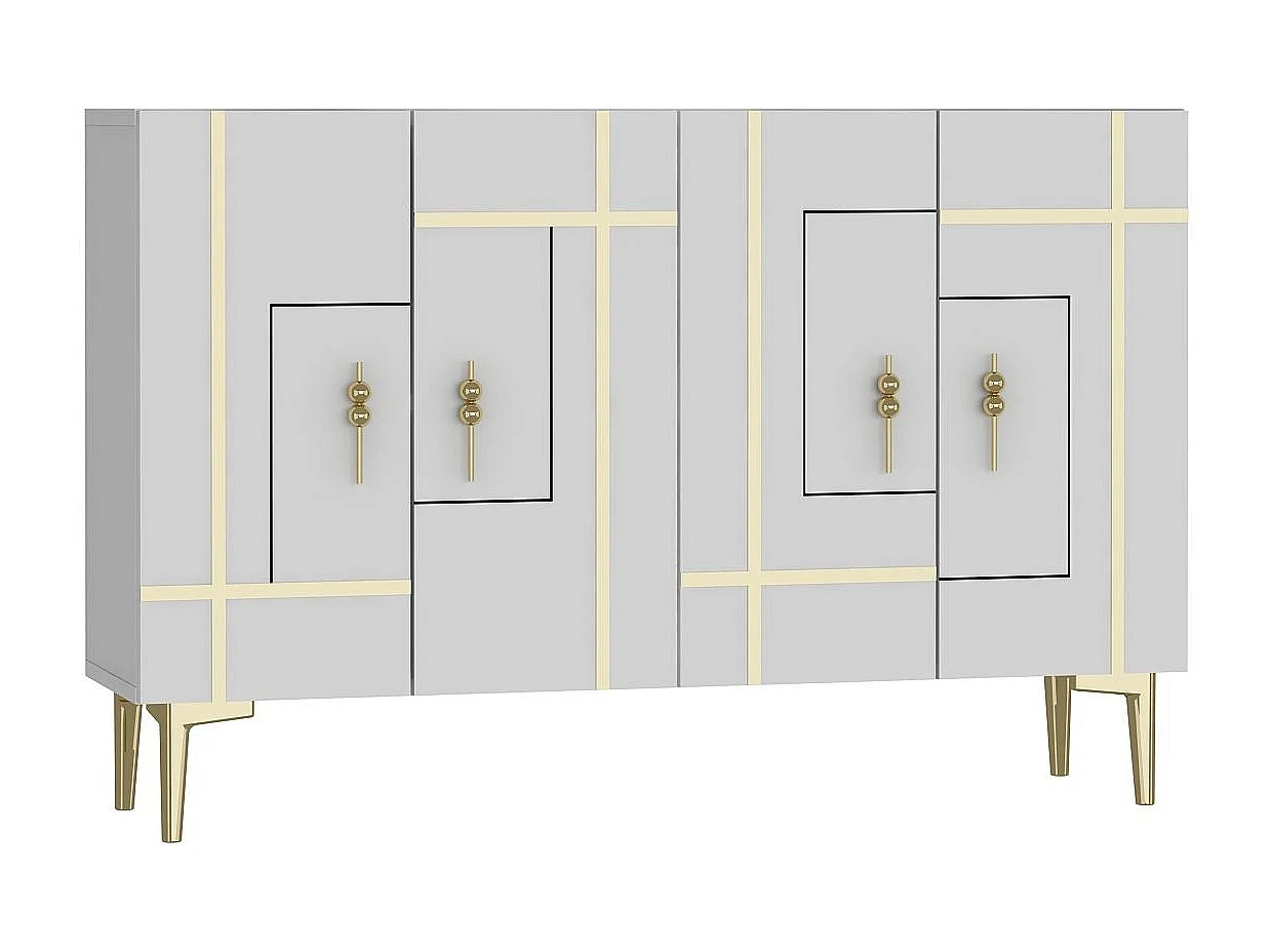 Credenza – 120 cm x 80 cm – Bianco e oro – Pannello truciolare rivestito in melaminico