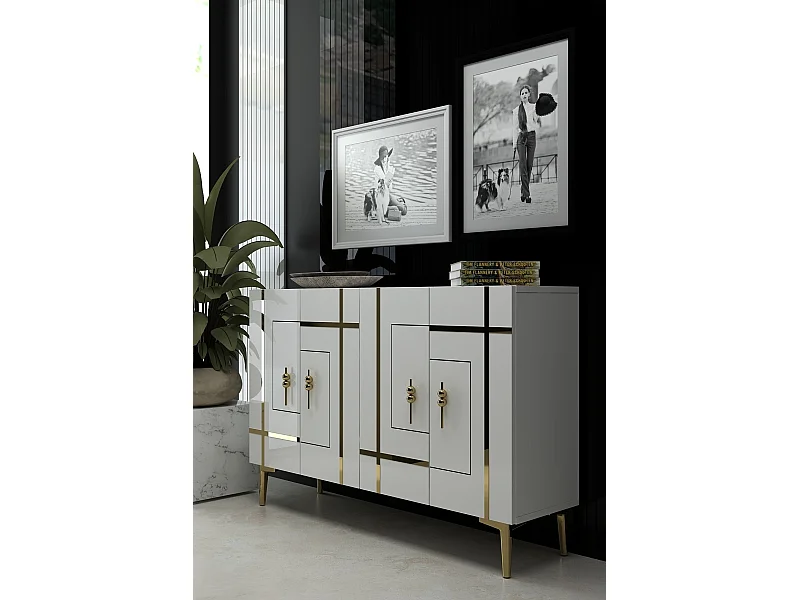 Credenza – 120 cm x 80 cm – Bianco e oro – Pannello truciolare rivestito in melaminico
