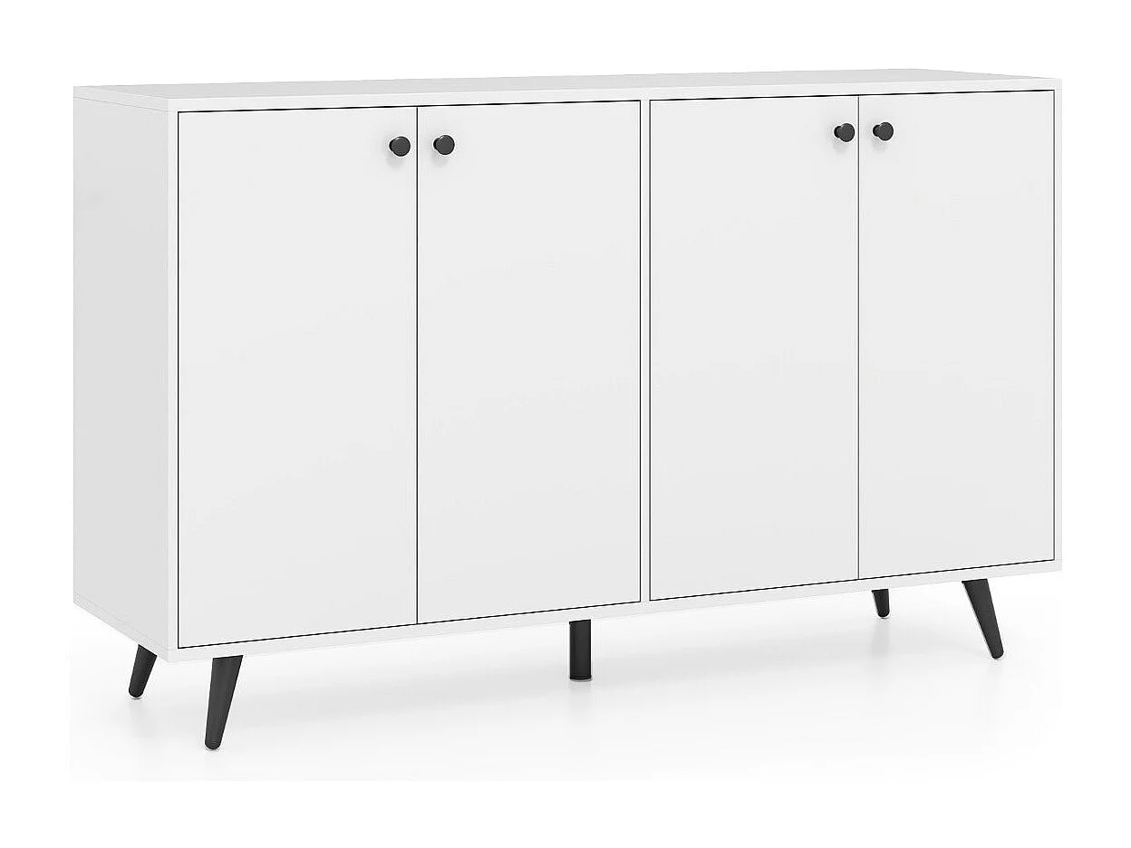 Credenza moderna a 4 ante con ripiani regolabili in 5 posizioni, mobiletto da appoggio, 127,5 x 38 x 80 cm, bianco
