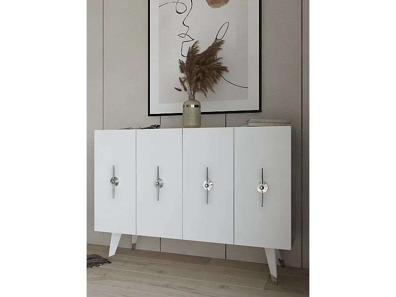 Buffet – 120 cm x 80 cm x 29,6 cm – Argent et blanc – Panneau de particules mélaminé