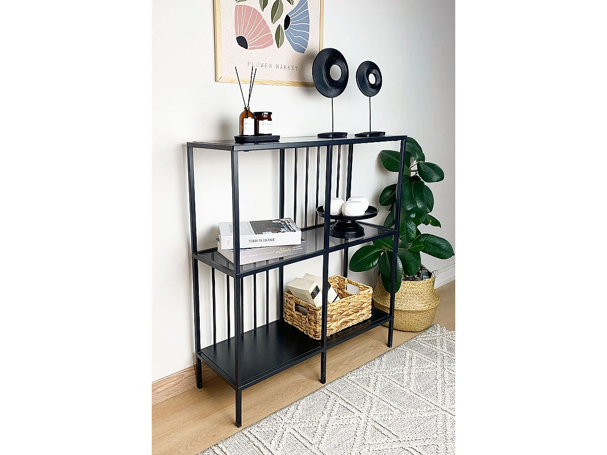 Sideboard – 80 cm x 90 cm x 30 cm – Schwarz und Rauch – Eichenholzspanplatte und Metall