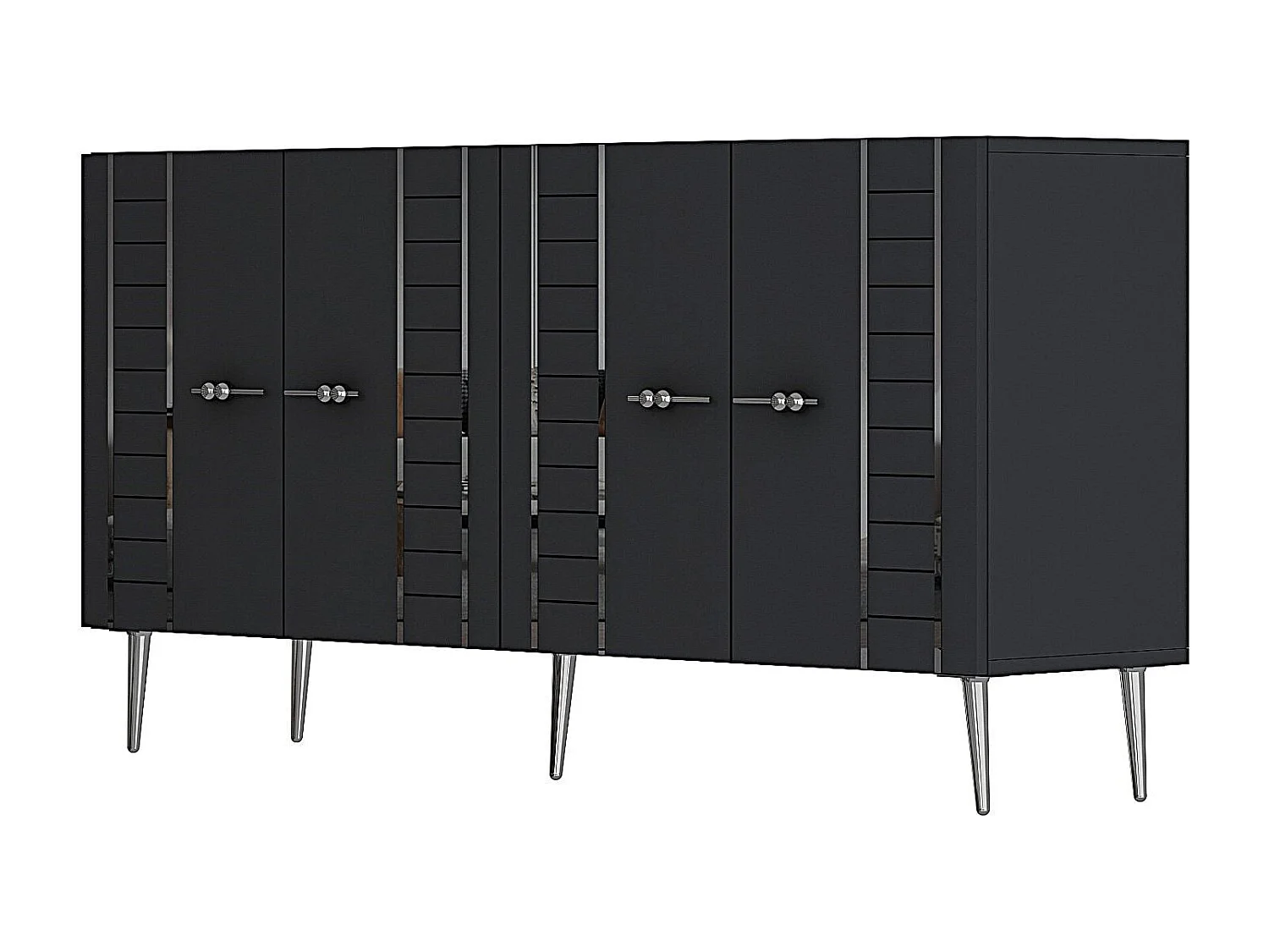 Komoda – 150 cm x 75 cm x 35 cm – Antracyt i srebro – Cząsteczki drewna z melaminą