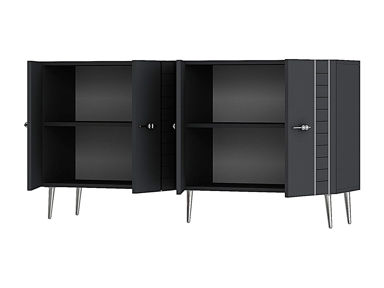 Komoda – 150 cm x 75 cm x 35 cm – Antracyt i srebro – Cząsteczki drewna z melaminą