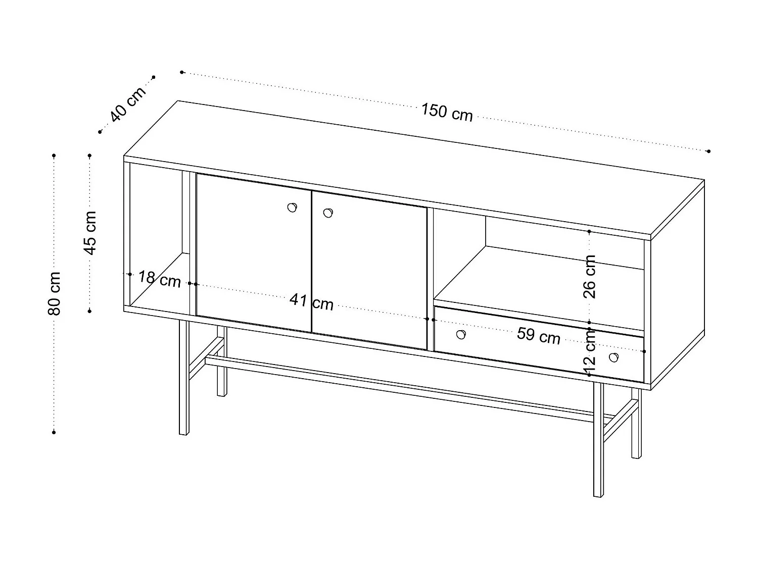 Buffet – 150 cm x 80 cm x 40 cm – Chêne Saphir et Noir – Panneau de particules mélaminé